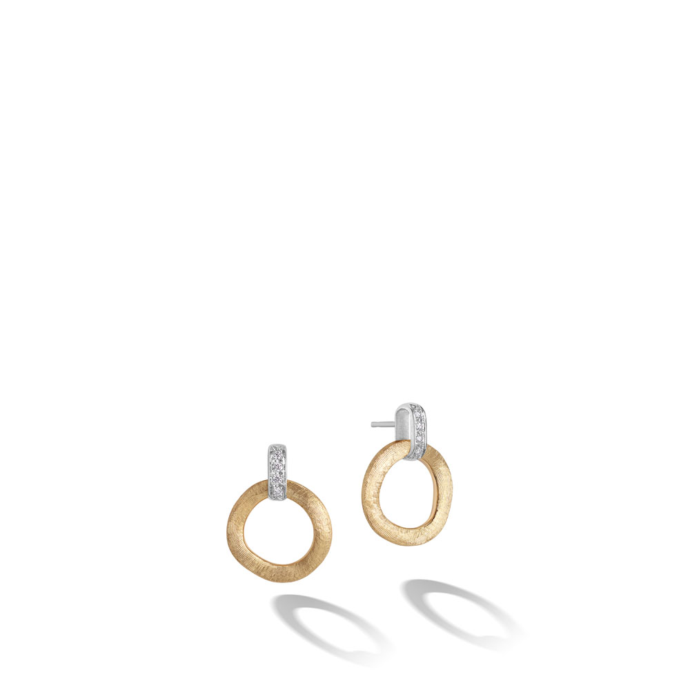 18K Yellow and White Gold Jaipur Link Collection Diamond Stud Drop Earrings